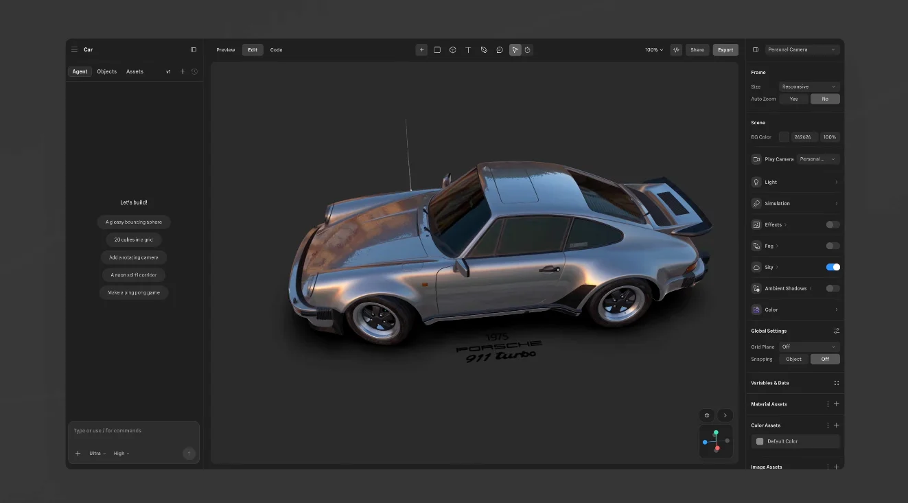 Spline V2 installe un agent dans l'éditeur 3D, facturé aux crédits mensuels